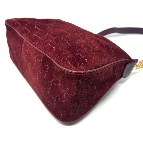 Givenchy Vintage Burgundy Suede Shoulder Bag – Gold Logo, Rare 90s Style - Picture 7 of 12